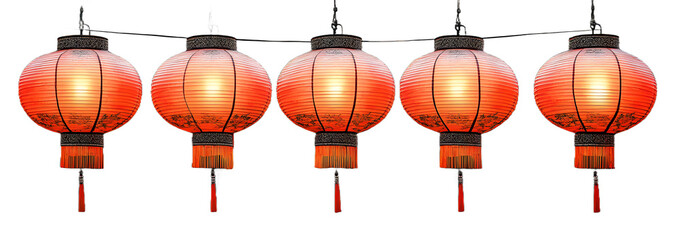 A collection of vibrant Chinese New Year red lanterns on a transparent background, symbolizing good fortune, joy, and celebration, perfect for festive, traditional, and cultural themes during the Chin