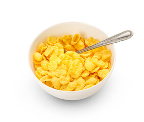 Yellow corn flakes isolated on white