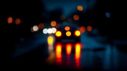 Nighttime Cityscape Blurred Car Lights Reflections