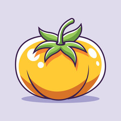 A illustration cartoon drawing of a tomato with a green leaf on it