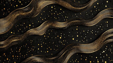 Sparkling luxury gold waves background on black background. Premium design for wallpaper, banner, poster.