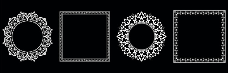 Set of decorative frames Elegant vector element for design in Eastern style, place for text. Floral black and white borders. Lace illustration for invitations and greeting cards.