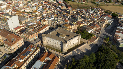 Aerial view of the castle of Torremaggiore, a small town in the province of Foggia, Puglia, Italy.