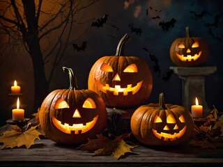 Illuminated Jack O Lanterns Autumnal Halloween Scene