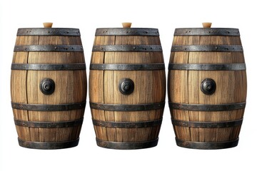 Obraz premium Set of wooden barrels isolated on a white background