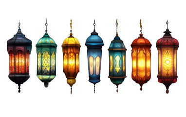 Obraz premium Colorful Decorative Lanterns on Transparent Background