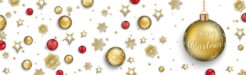 Merry Christmas Golden Snowflakes Bauble White Header
