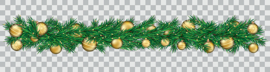 Ein grüne Adventskranz mit goldenen Weihnachtskugeln, transparenter Hintergrund