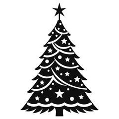 Elegant Silhouette of a Christmas Tree with Star and Ornament Details