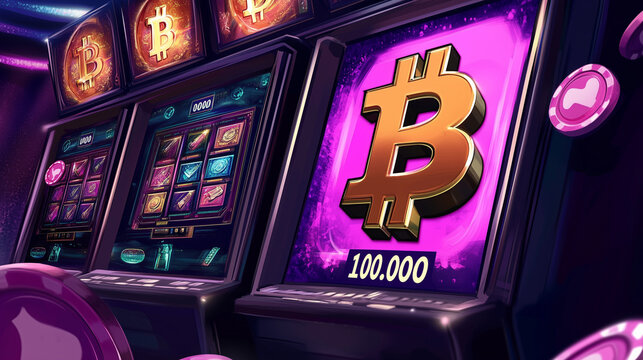 bitcoin slot machine showing 100.000 bitcoin casino machine btc 100k illustration