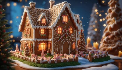 Enchanting Gingerbread Mansion with Festive Candy Decorations
