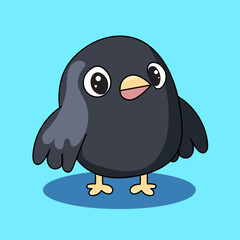 Cute Bird Cartoon Kawaii Sticker. Character Vector Illustration