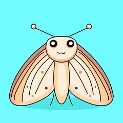 Cute Moth Cartoon Kawaii Sticker. Character Vector Illustration