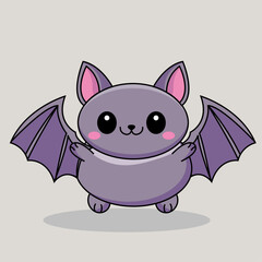 Cute Bat Cartoon Kawaii Sticker. Character Vector Illustration
