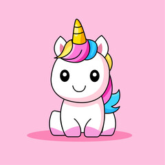 Cute Unicorn Cartoon Kawaii Sticker. Character Vector Illustration