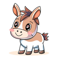 Cute Horse Cartoon Kawaii Sticker. Character Vector Illustration