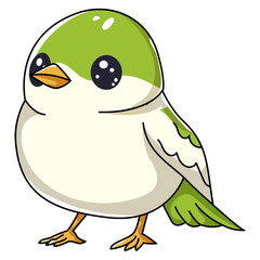Cute Bird Cartoon Kawaii Sticker. Character Vector Illustration