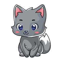 Cute Wolf Cartoon Kawaii Sticker. Character Vector Illustration
