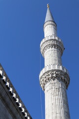 Minaret of Sultanahmet Mosque (Blue Mosque) in Istanbul, Turkey.