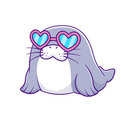 Cute Seal Cartoon Kawaii Sticker. Character Vector Illustration