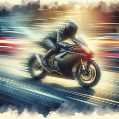 Fototapeta premium Motion Photography Watercolor A speeding bike with a soft painte