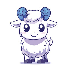 Fototapeta premium Cute Goat Cartoon Kawaii Sticker. Character Vector Illustration