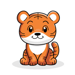 Cute Tiger Cartoon Kawaii Sticker. Character Vector Illustration