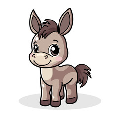 Cute Donkey Cartoon Kawaii Sticker. Character Vector Illustration