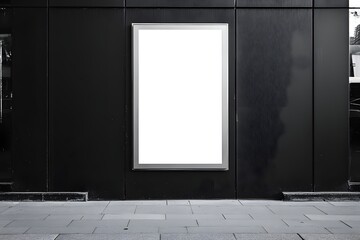 Blank Vertical Billboard on a Dark Modern Building Exterior