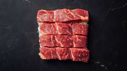 Top Down View of Tender Wagyu Sushi