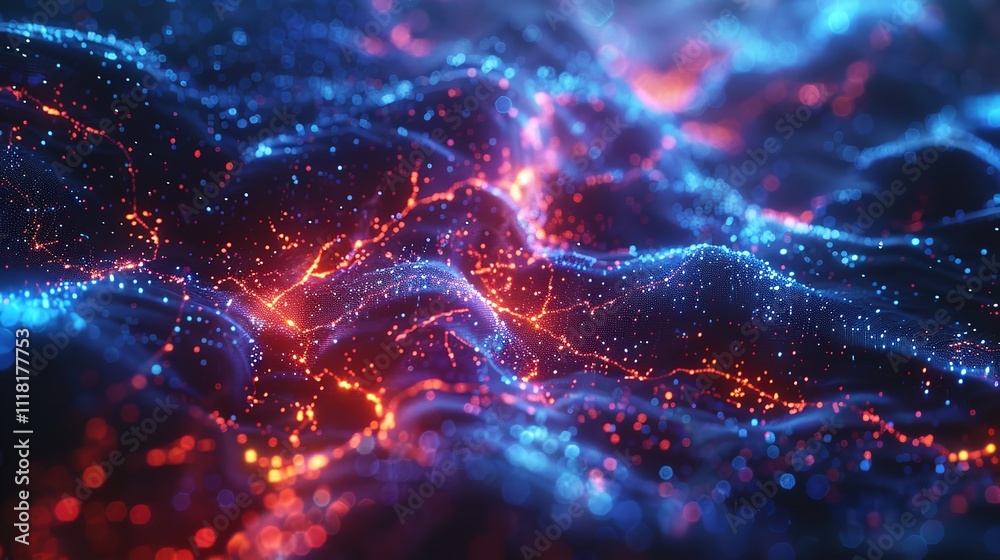 Poster big data technology and data science illustration. data flow concept. querying, analysing, visualizi