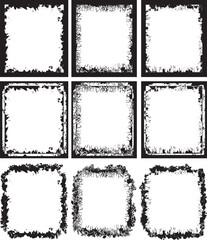 Artistic and Distressed Grunge Photo Frame Collection Nine Unique Square Frames with Textured Black Borders for Edgy and Creative Displays