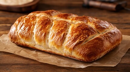 Naklejka premium Freshly Baked Homemade Tartine Style Bread Loaf