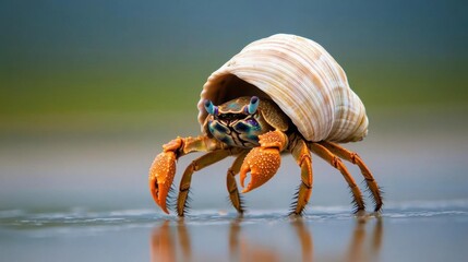 Hermit crab carrying a shell home