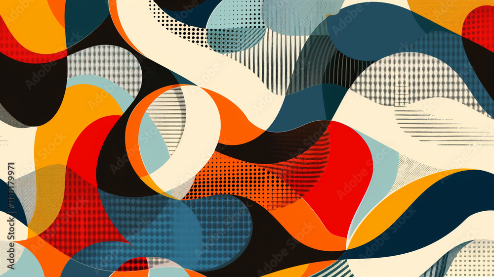 Aufkleber A dynamic design with interlocking shapes and bold colors, creating a visually striking and modern wallpaper.