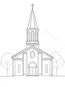 line art church building with steeple clip art preview