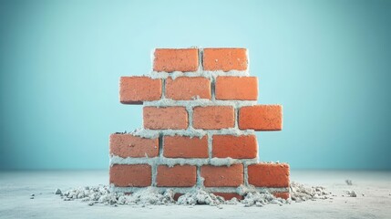 Obraz premium Desolate Brick Wall Fragment with Dust on Smooth Background in Minimalistic Style