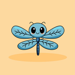 Cute Dragon Fly Cartoon Kawaii Sticker. Character Vector Illustration