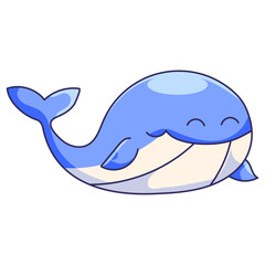 Cute Whale Cartoon Kawaii Sticker. Character Vector Illustration