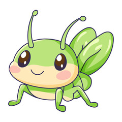 Cute Grasshopper Cartoon Kawaii Sticker. Character Vector Illustration