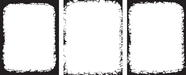 Intricately Detailed Grunge Photo Frame set, Distressed Vertical Rectangular Borders with Organic Cracked Patterns for Edgy and Artistic Displays
