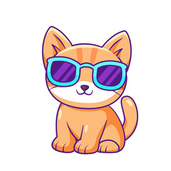 Cute Cat Cartoon Kawaii Sticker. Character Vector Illustration