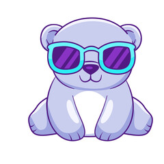 Cute Polar Bear Cartoon Kawaii Sticker. Character Vector Illustration
