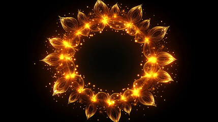 Fototapeta premium Golden Floral Frame, Abstract Background, Circle Design