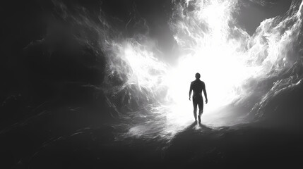 Fototapeta premium The essence of void antimatter illustrated as a flicker of light against the deep shadows symbolizing the elusive energy of the cosmos. Void. Illustration