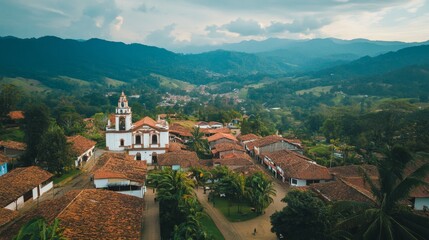 Fototapeta premium Serene Mountain Village with Historical Architecture