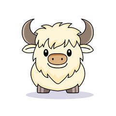 Cute Bison Cartoon Kawaii Sticker. Character Vector Illustration
