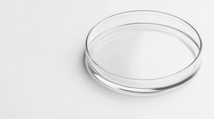 A close-up side profile of a circular petri dish, standing upright on a white minimalist background
