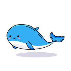 Cute Whale Cartoon Kawaii Sticker. Character Vector Illustration