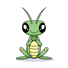 Cute Grasshopper Cartoon Kawaii Sticker. Character Vector Illustration